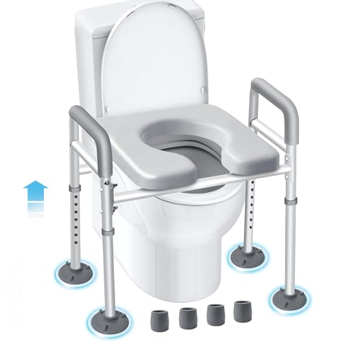 Toilet Seat Risers for Seniors Elongated, Raised Toilet Seat with Handles, Toilet Safety Frames & Rails for Elderly and Handicap, Elevated Shower Commode Chair with Arms, Toilet Lift Grab Bar