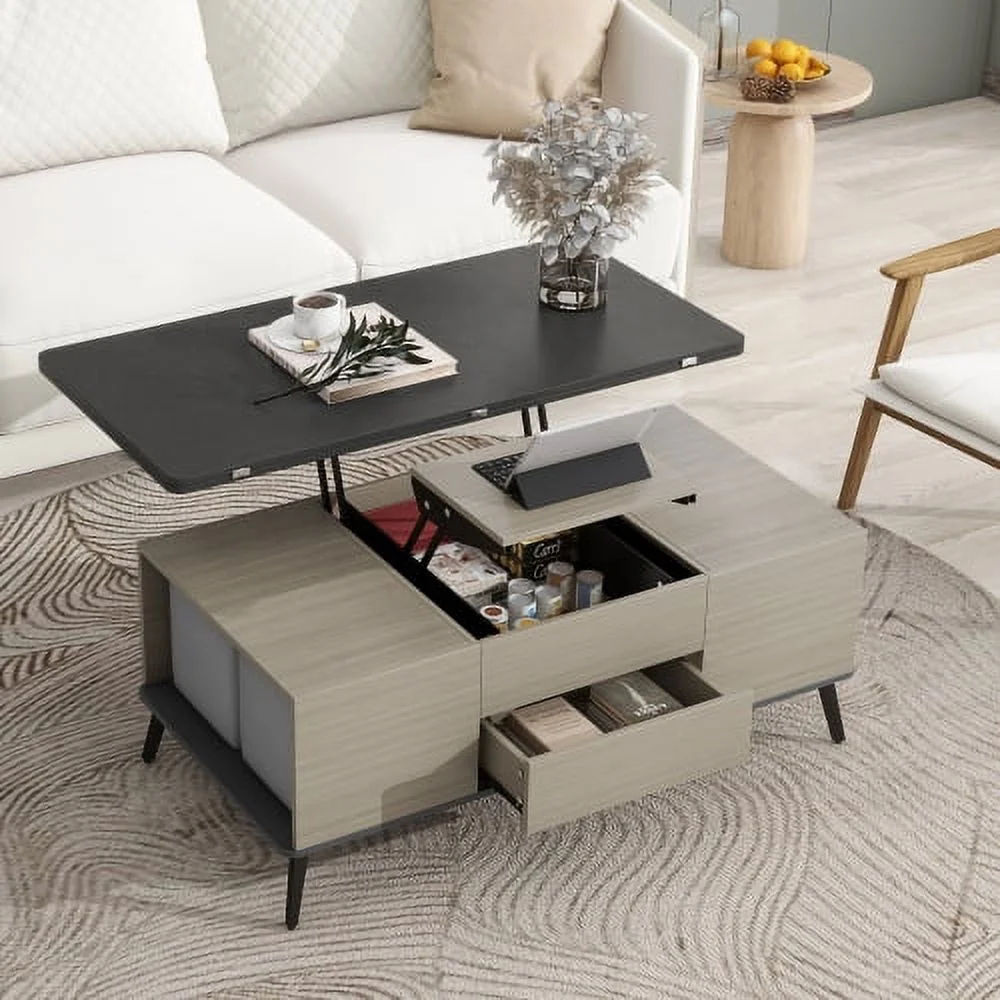 Topline Tackle 5 Pieces Lift Top Coffee Table Set with Storage Convertible Dining Table with Ottomans