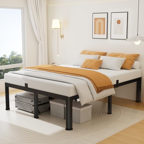 18 Inch Full Size Metal Platform Bed Frame with Round Corners, Storage Space Under High Bed Frame-Heavy Duty Steel Slats Support, Noise Free - Easy Assembly - No Box Spring Needed