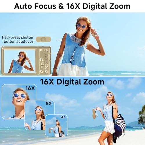 Digital Camera, FHD 4K Digital Camera with 64GB SD Card, 44MP Digital Point and Shoot Camera, 16X Digital Zoom, Anti Shake, 3-LED Fill Lights, Compact Camera for Kids Teen Boys Girls, Blue