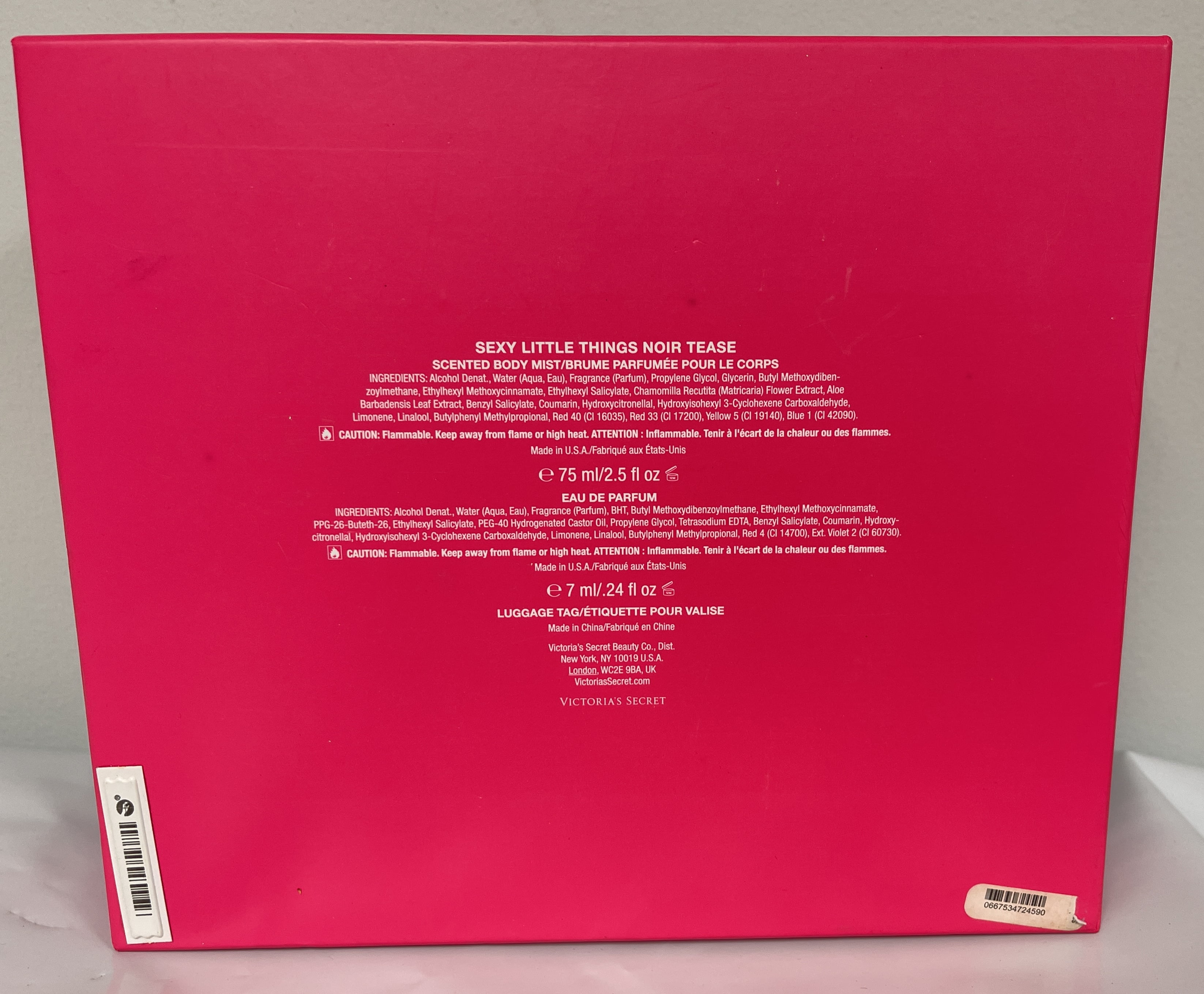 Victoria's Secret Sexy Little Things Noir Tease Scented Body Mist 2.4 fl oz Eau De Parfum Perfum .24 fl oz Luggage Tag Travel Set