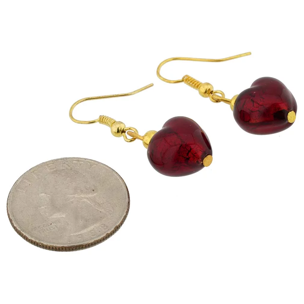 GlassOfVenice Murano Glass Heart Earrings - Ruby Red