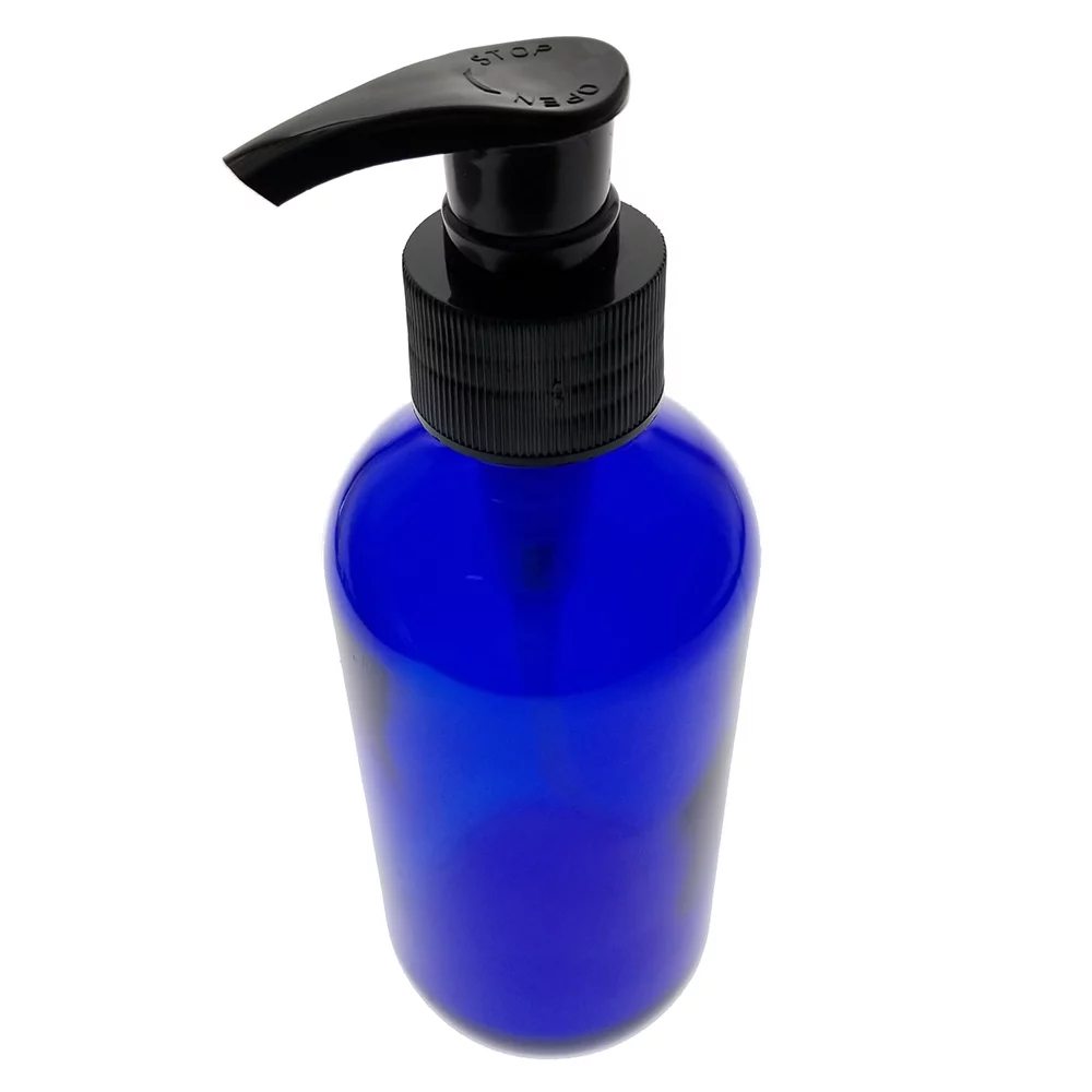 Royal Massage Boston Round Glass Bottle with Saddle Pump - Cobalt Blue 4oz - Set of 6
