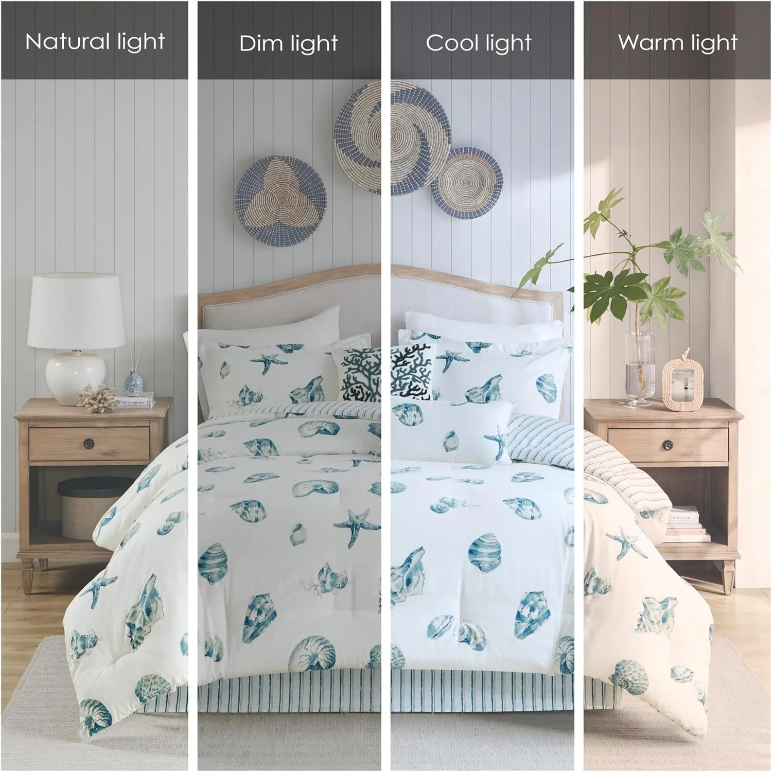 Cozy Cotto Comforter Set - Coastal, All Seaso Dow Alterative Casual Beddig With Matchig Shams, Decorative Pillows, Beach House, Reversible Seashell Blue Cal Kig(108