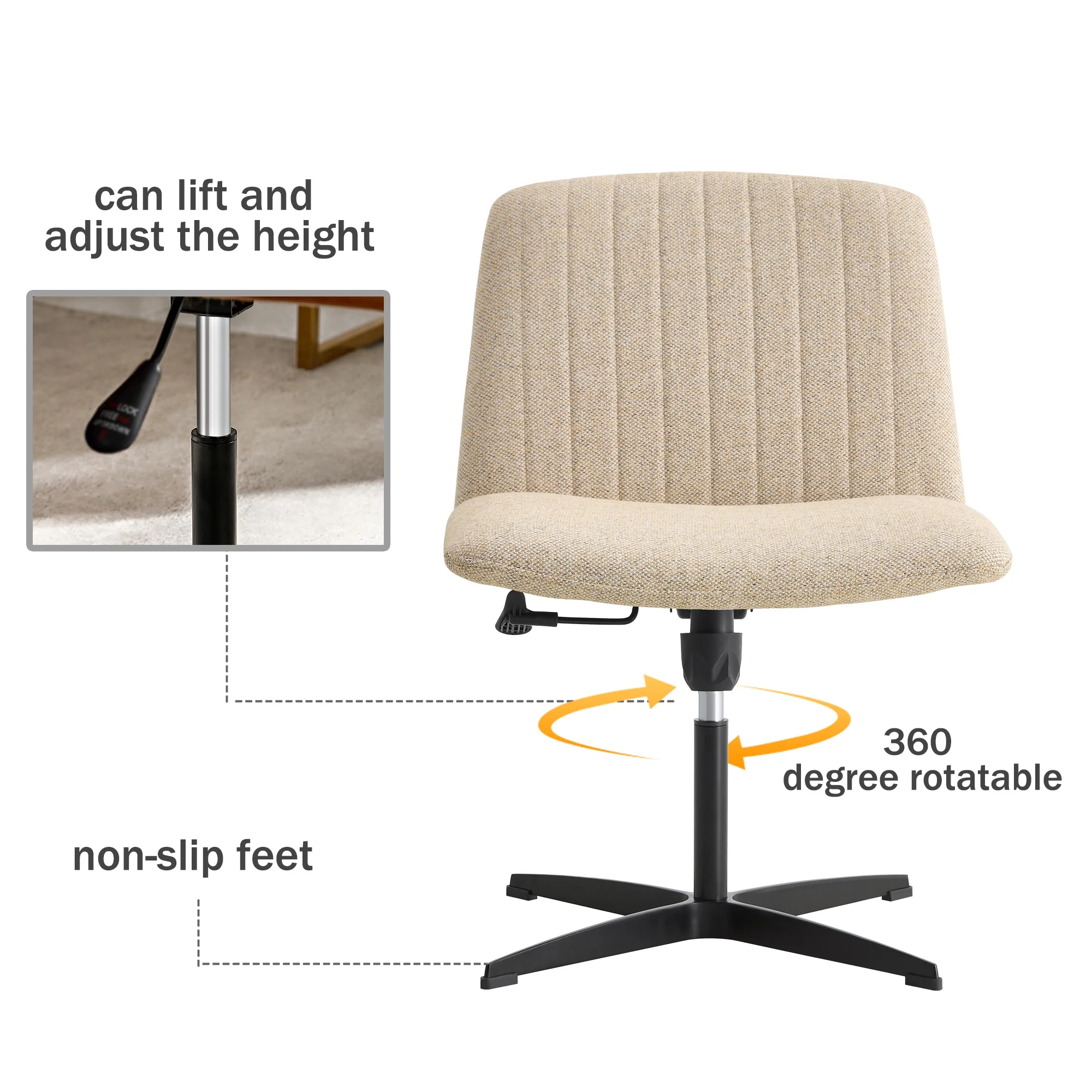 Adjustable Swivel Home Office Computer Chair with Cushion & Black Foot - No Wheels