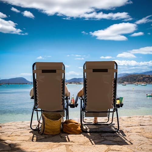 Nestl Zero Gravity Chairs Set of 2, Patio Lounge Chair Outdoor with Pillows & Cup Holder Trays, Adjustable Steel Mesh Reclining Camping Chair, Folding Patio Lawn Chair for Deck, Beach, Yard - Grey
