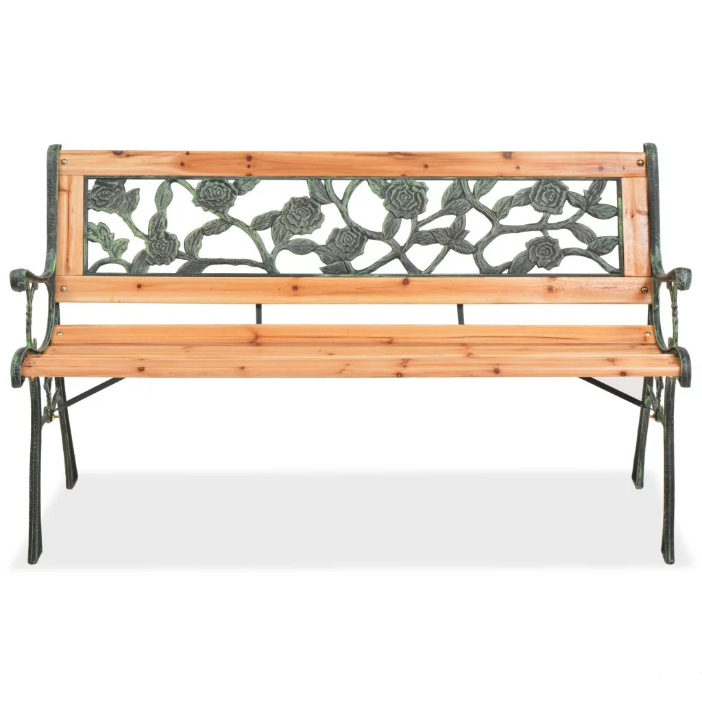 Anself 2 Persons Garden Bench with Rose-Patterned Backrest Floral Accented Metal Garden Patio Bench Cast Aluminum 48