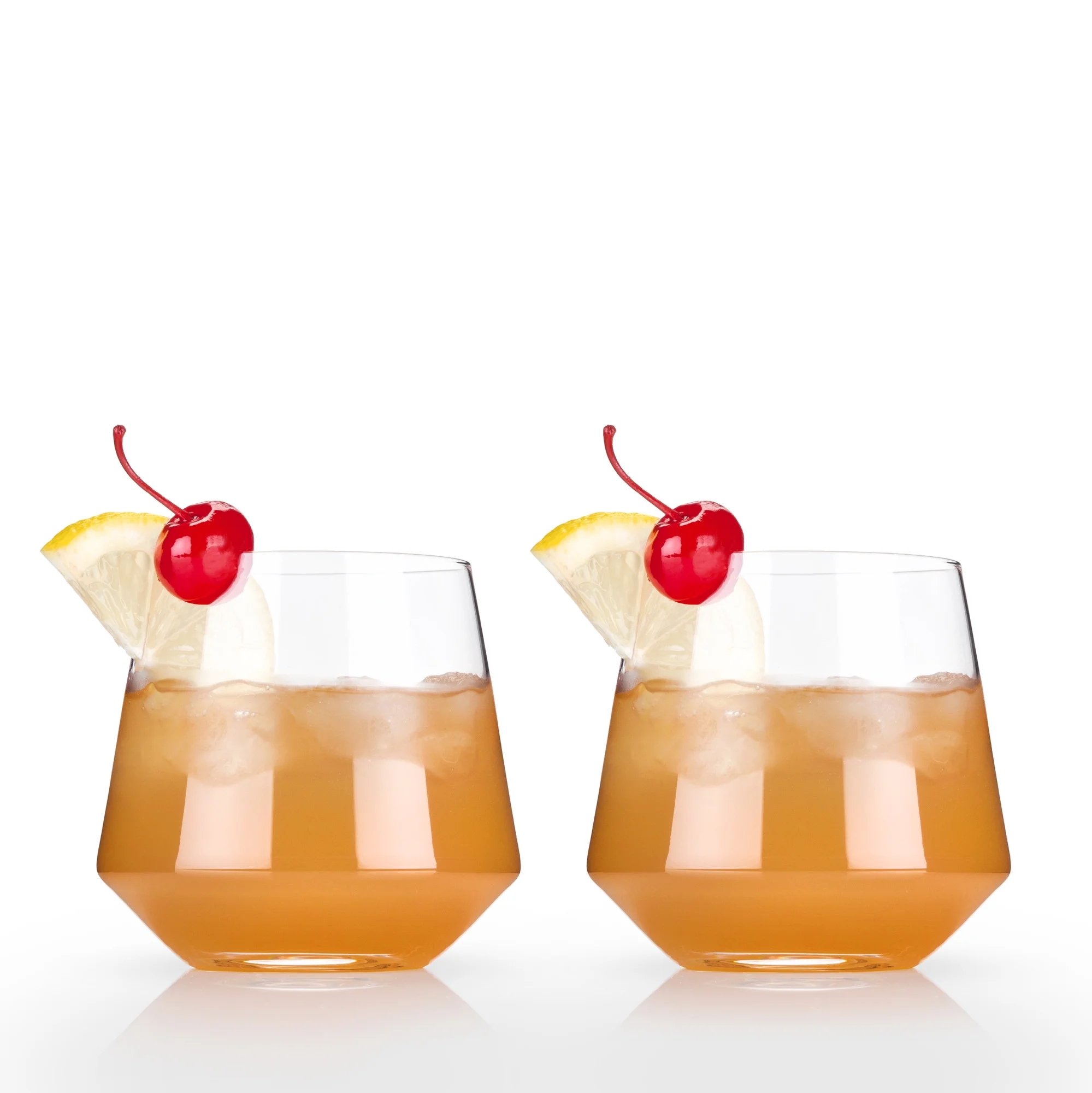 Viski Raye Angled Crystal Tumblers - Lowball Crystal Cocktail Glasses