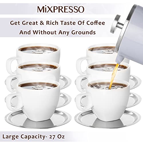 Mixpresso Stainless Steel French Press Coffee Maker 27 Oz 800 ml, Double Wall Insulated French Press Stainless Steel, Easy Clean Tea Brewer, Easy Press Durable Metal Coffee Press