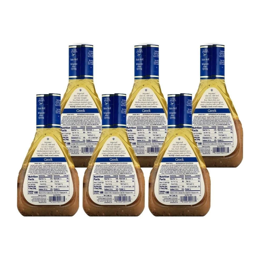 Ken’s Steakhouse Dressing, Greek Dressing with Feta Cheese & Black Olives, Gluten Free Dressing for Salads or Marinades, 16 FL OZ Bottle (Pack of 6)