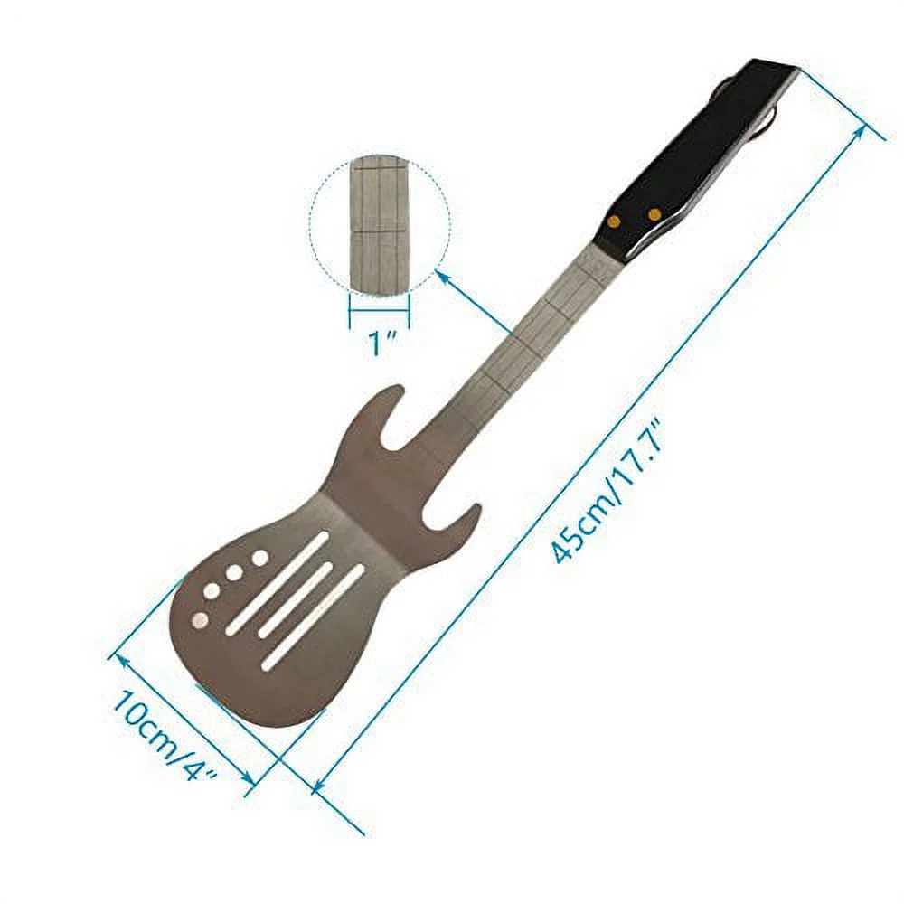 PEPKICN Rock Guitar Style Heavy Duty Stainless Steel 2-Piece Barbecue Tool Set - Spatula & Tongs with Wooden Handle