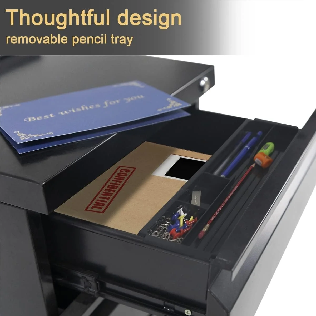 3 Drawer Metal File Cabinet with Lock Black-Mobile