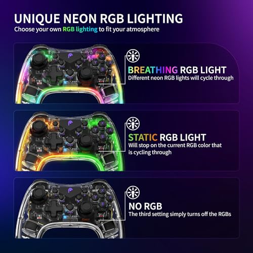 Fosmon Wireless Bluetooth Gaming Controller with RGB Lights (14 Color Setting) and 4 Level Vibration Function for Switch/Lite/OLED, Android/iOS/PC/Steam/Apple Arcade MFi Games, Switch Pro Controller