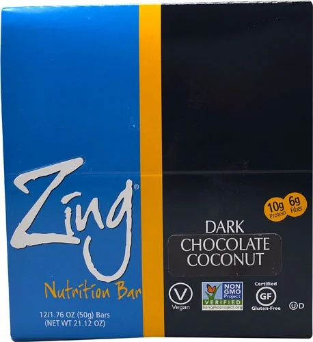 Zing Bars, Nutrition Bar, Dark Chocolate Coconut, 1.76 Oz Bars, 1.76 Oz, Pack Of 12