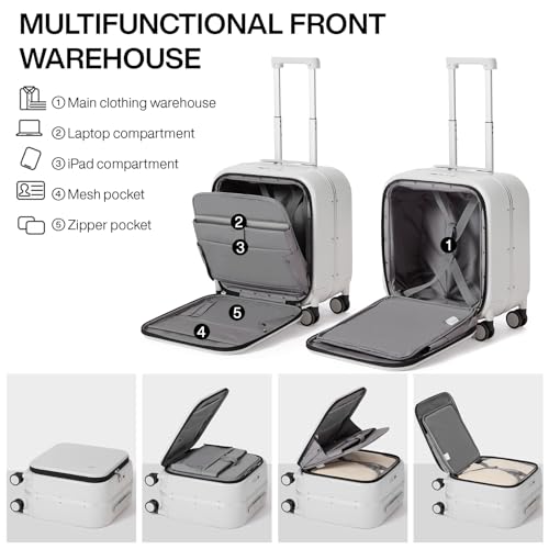 mixi Carry On Luggage, 20'' Suitcase with Front Laptop Pocket, Travel Rolling Luggage Aluminum Frame PC Hardside with Spinner Wheels & TSA Lock and Cover - Smoke White