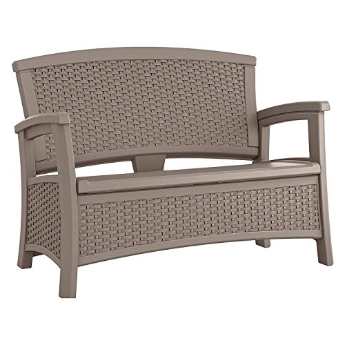 Suncast Elements Stylish Lightweight Loveseat Outdoor Seating with Convenient Built In Universal Storage, and All Weather Plastic, White