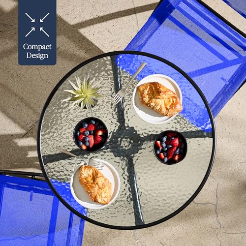 Best Choice Products 3-Piece Patio Bistro Dining Furniture Set w/Glass Tabletop, 2 Folding Chairs, Steel Frame, Polyester Fabric - Gray