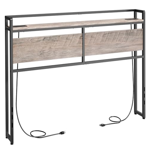 HOOBRO Headboard Queen Size, Headboard with 2 Outlets and 4 USB Ports, Adjustable Height, Storage Rack, Sturdy and Stable, Easy Assembly, Charcoal Gray and Black