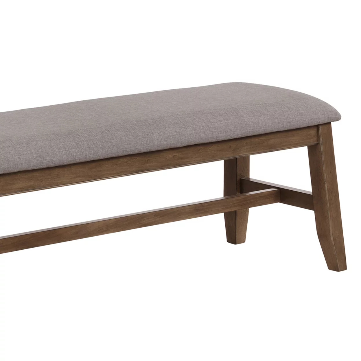 Wooden Bench with Fabric Upholstered Seat and Angled Legs, Brown and Gray- Saltoro Sherpi