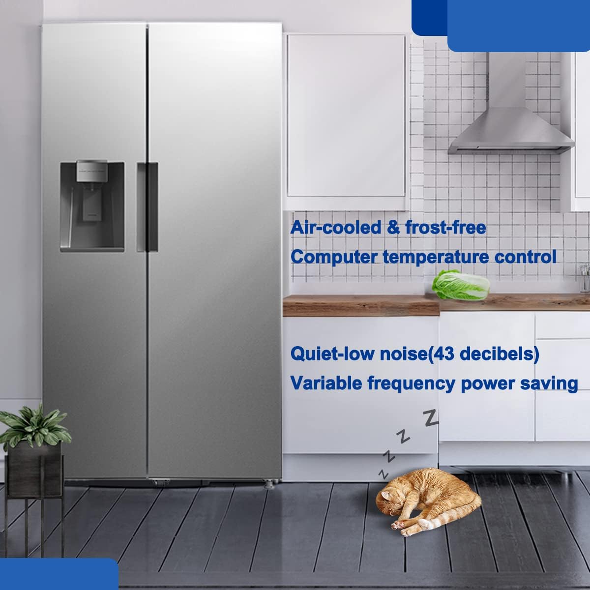 SMETA 36 Inch French Door Refrigerator Full size 26.3 Cu.Ft Freestanding with Auto Ice Maker and Water Dispenser Large Capacity Refrigerator for Home, Stainless Steel