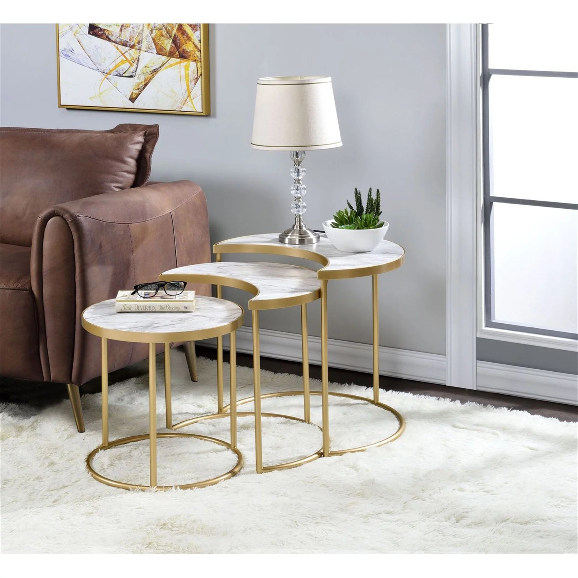 BESTCOSTY 3 Pcs Pack Nesting Tables, Half-Moon & Round Shape End Table