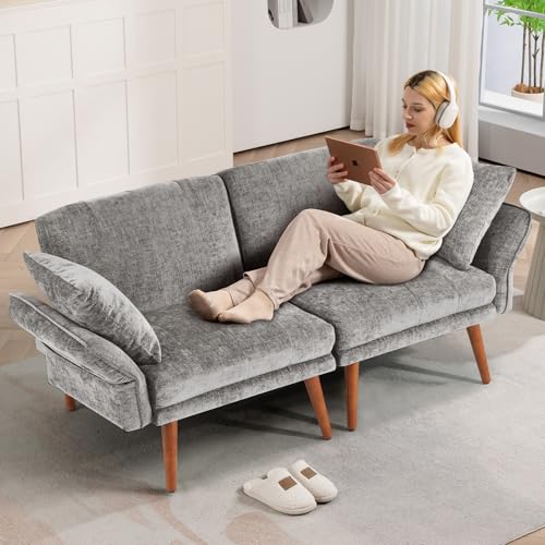 60.2in Loveseat Modern Sofa with Chenille Fabric for Living Room Bedroom Office 20in Deapth(Grey, 2 Seat)