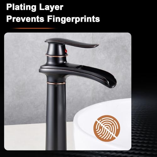 Bathroom Vessel Sink Faucet, Waterfall Oil Rubbed Bronze Bathroom Faucet, Vessel Faucet, Tall Body 1 Hole Single Handle with Pop Up Drain Combo Vanity Mixer Tap Basin Bowl Sink