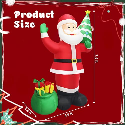 8FT Inflatable Santa Claus Christmas Tree Outdoor Decoration Blow Up Inflate Santa Gift Lighted Decor for Xmas, Holiday, Party Scene, Winter Festive Display, Lawn, Garden, Home Porch Decor Oranments