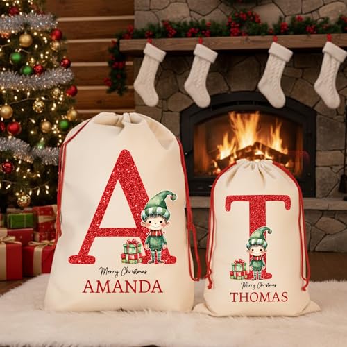 Noni Custom Christmas Santa Sack | Personalized Santa Sack with Initial & Name for Kids | Personalized Christmas Gift Bag | Monogrammed Drawstring Bag | Holiday Decor 5