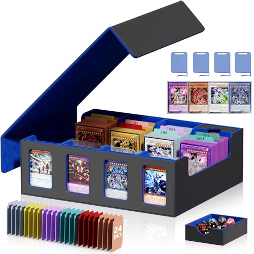Card Storage Box for 3200+ Trading Card Storage Box w/ 4 Rows, 24 Colorful Dividers & 8 Viewing Windows, Commander Deck Box Compatible with Magic: The Gathering, MTG and Other TCGs