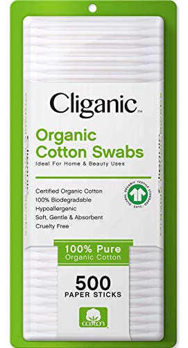 Cliganic Organic Cotton Swabs, 1500 Count - 100% Pure Natural Cotton, Chlorine-Free Hypoallergenic, Soft, Gentle & Absorbent Buds