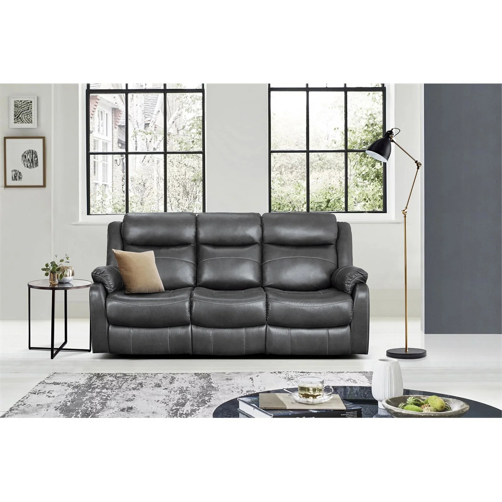 Lexicon Yerba Microfiber 2-Piece Manual Reclining Sofa Set in Dark Gray