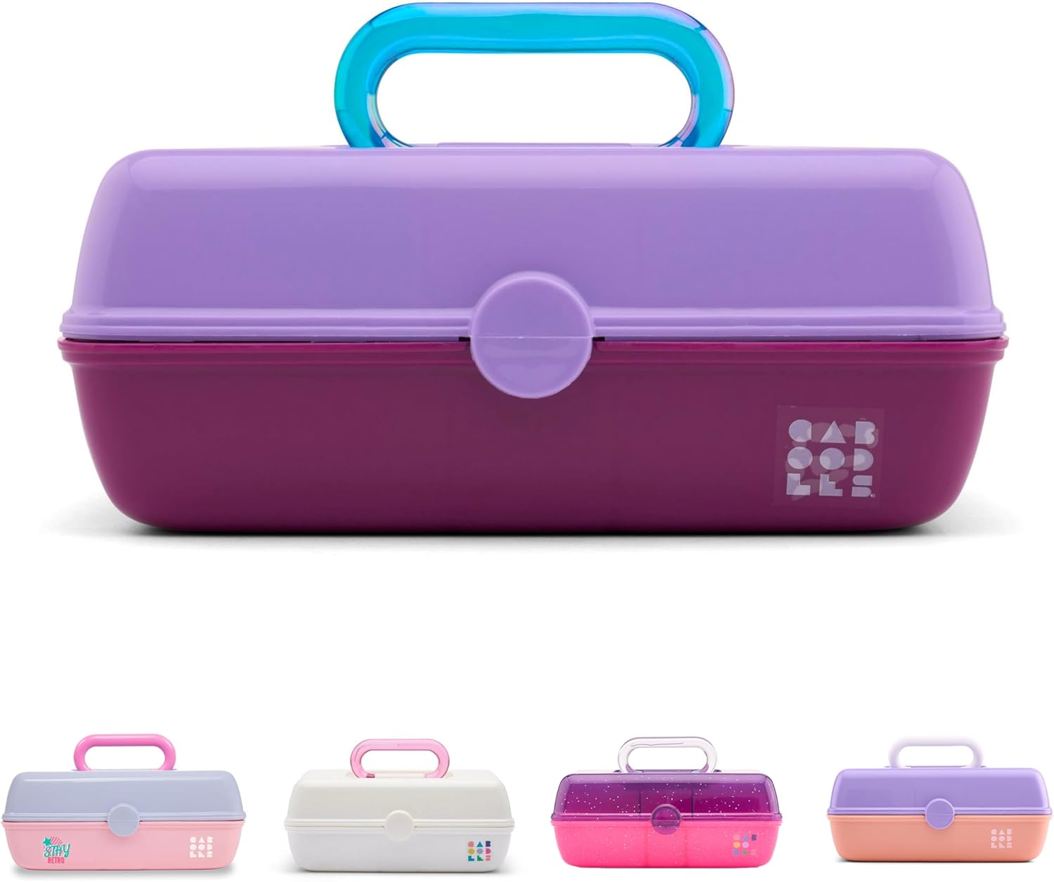 Caboodles Pretty in Petite Makeup Box, Two-Tone Lavender on Violet, Hard Plastic Organizer Box, 2 Swivel Trays, Fashion Mirror, Secure Latch for Safe Travel