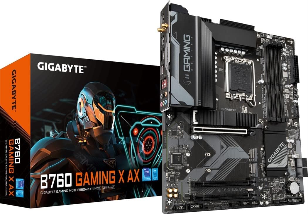 GIGABYTE B760 Gaming X AX Intel LGA 1700 ATX Motherboard, 4x DDR5 ~128GB, 3x PCI-E x16, 3x M.2, 4x SATA, 2x USB 3.2, 1x USB-C, 5x USB 2.0