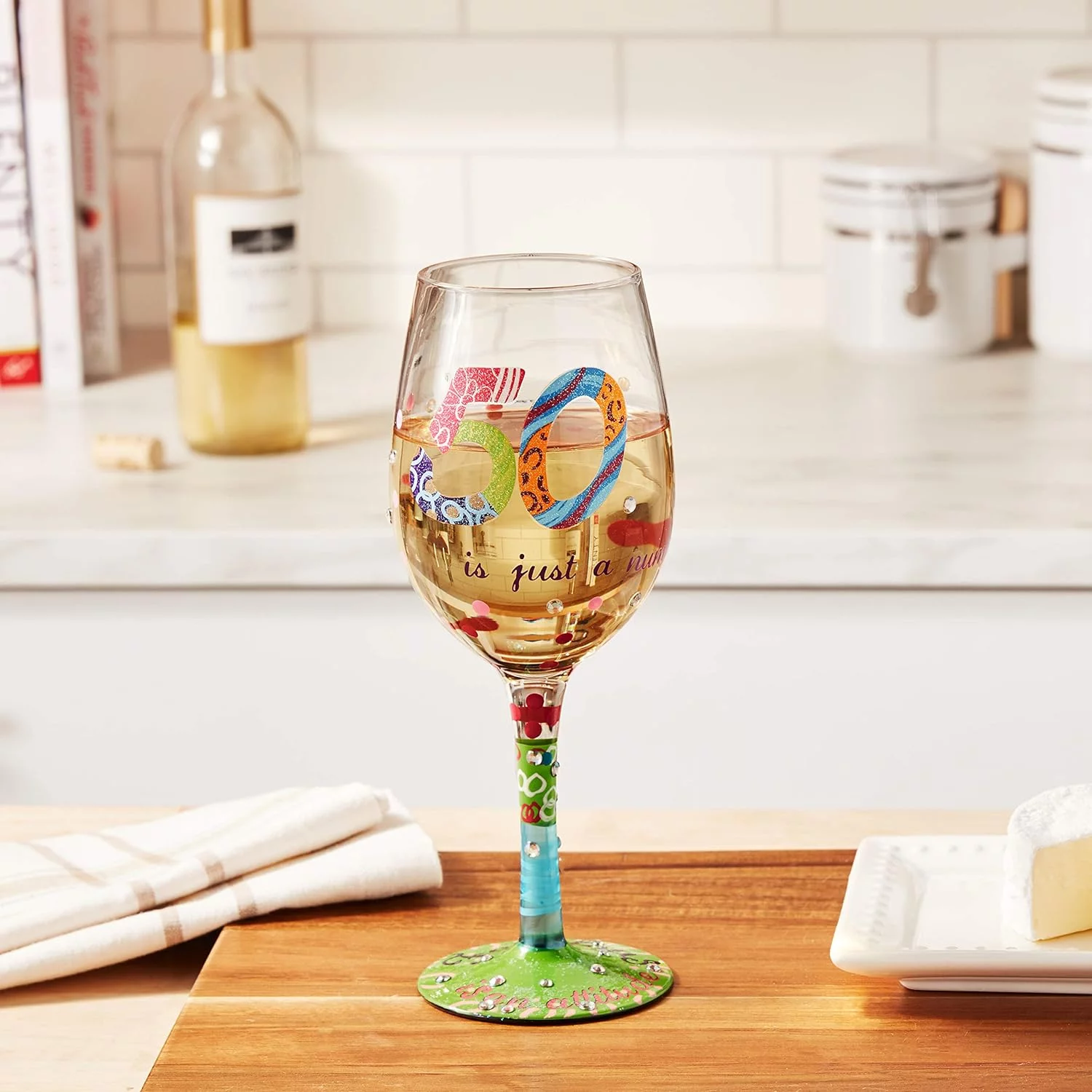 Designs By “50 Is Just A Number” Hand-Painted Artisan Wine Glass, 15 Oz.