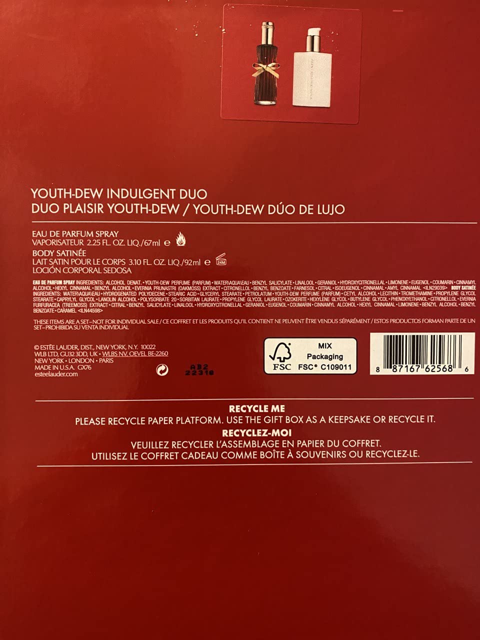 ESTEE LAUDER YOUTH-DEW RICH LUXURIES 2PC SET (2.25 OZ EDP SPRAY + 3.12 OZ BODY SATINEE)