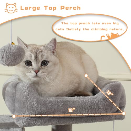 Cat Tree, 70-Inch Cat Tree Tower with Hammock, Scratching Post, Condo and Multi-Level Cat Tower, Large Cat Activity Center Playhouse, Light Gray LCT015