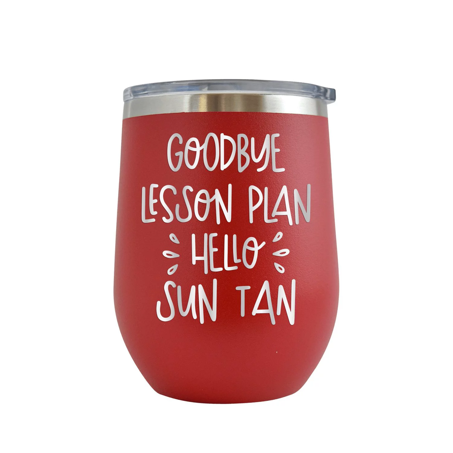 Goodbye Lesson Plan Hello Sun Tan - Engraved 12 oz Red Wine Cup Unique Funny Birthday Gift Graduation Gifts for Men or Women Teacher Professor Beach Summer Sand Sun