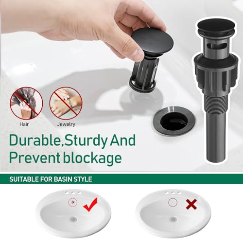 VOTON Vessel Sink Faucet Matte Black Tall Bathroom Faucet Single Handle Vanity Bathroom Sink Faucet 1 Hole Basin Mixer Tap with Water Supply Hose and Pop Up Sink Drain