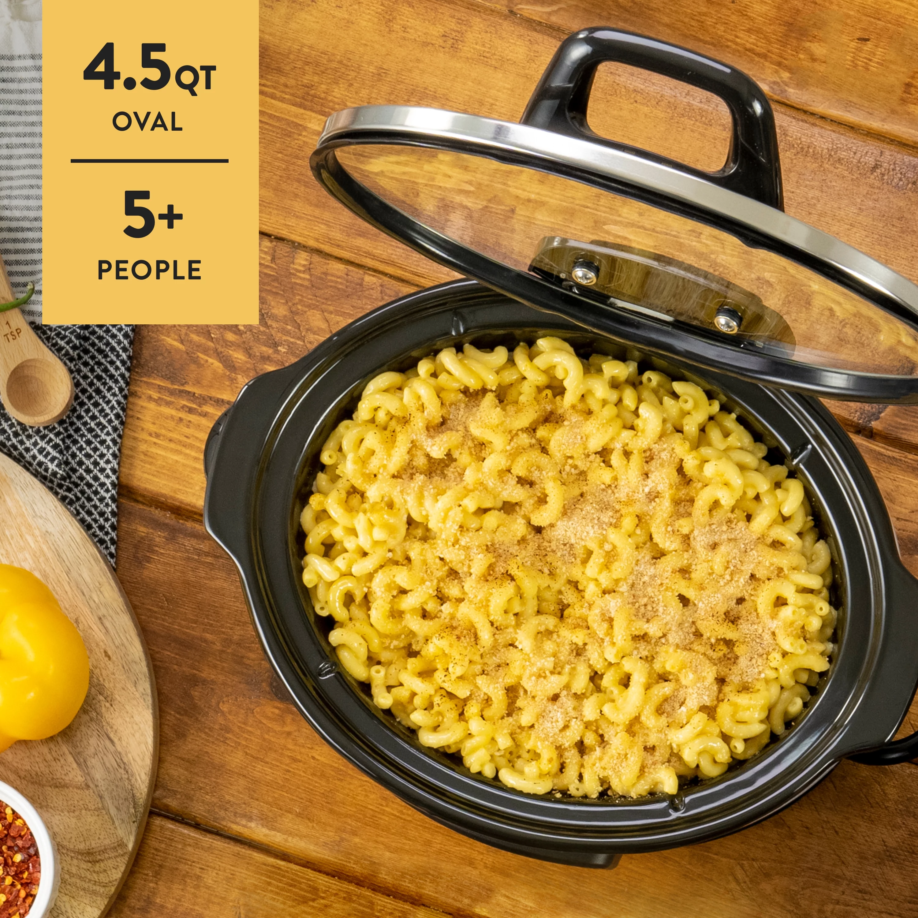 Crock-Pot 4.5-Quart Lift & Serve Hinged Lid Slow Cooker, One-Touch Control, Black