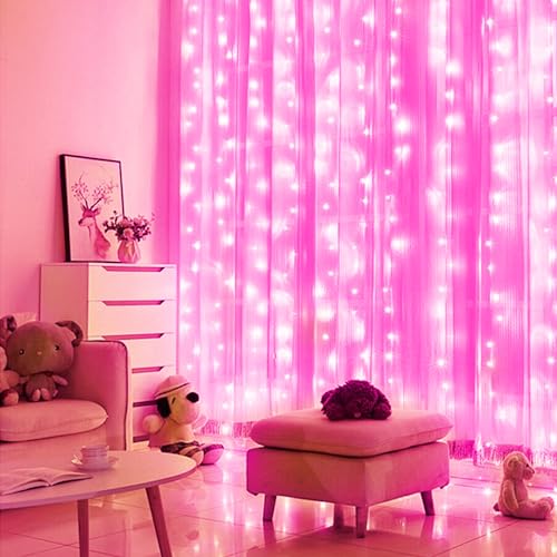 Brightown 300 LED Curtain String Lights, 9.8 FT Hanging Fairy Lights with Remote, 8 Modes, Waterproof Window Lights for Bedroom Backdrop Wedding Outdoor Party Christmas Decorations(Not Connectable)
