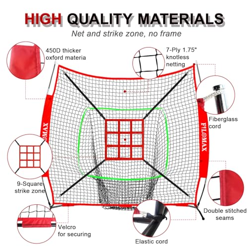 Baseball & Softball Replacement Net 7ft x 7ft (NET ONLY),with Large Ball Collection System,Nine-Grid Target,Heavy Duty Knotless for Baseball Pitching Hitting and Throwing Practice,Frame Not Included