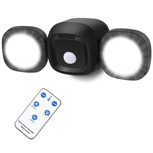 Battery-Operated Motion Sensor Lights Outdoor - Battery Powered LED Flood Light, 5500K Daylight,IP65 Waterproof Wireless Security Lights Outside Lights for House garage Garden Patio Porch,White-1Pack