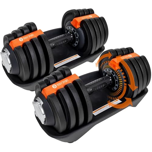 BodySport 40 Pound Adjustable Dumbbells – Includes 12 Free Weights, Ranging from 3 to 40 Pounds, Ideal for Home Gym Workouts and Weight Training