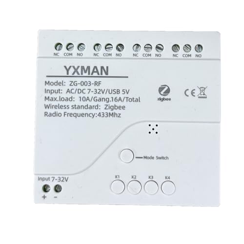 4CH ZigBee Wireless Smart Relay Switch,USB 5V AC DC 7-32V, Works Seamlessly with SmartThings, Alexa, Google Home (Requires ZigBee Hub)