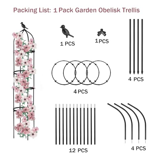 Garden Trellis for Climbing Plants, Rustproof Plant Support Trellis, Rose Bush Round Trellis for Potted Plants Climbing Vine Clematis Outdoor Indoor Garden Obelisk Trellis (White, 1Pack 6ft)