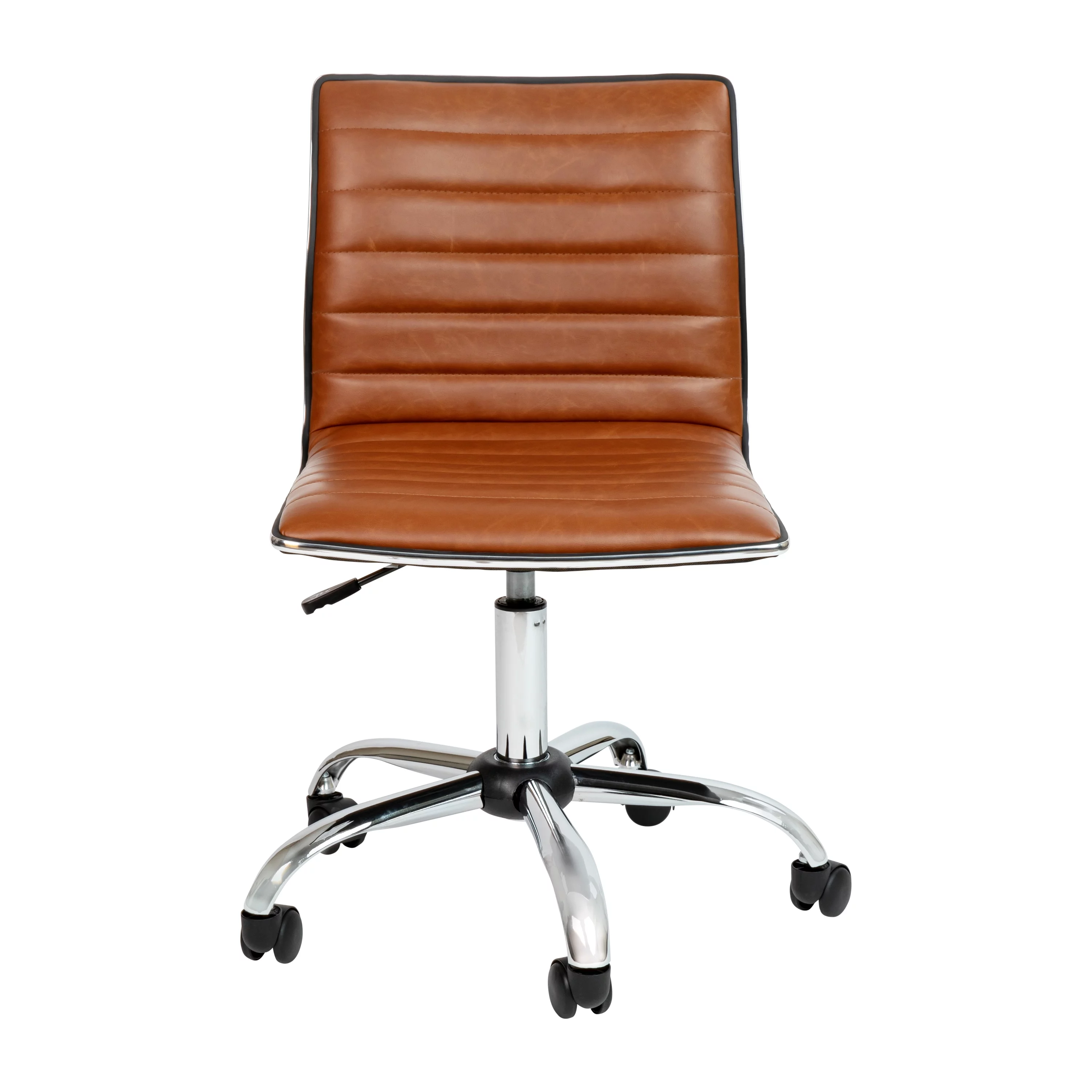 Emma + Oliver Low Back Designer Armless Brown Ribbed Swivel Task Office Chair, Desk Chair