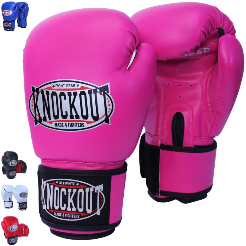 Knockout Gel Boxing Gloves for Men Women - Pro Training Sparring, Maya Hide Leather Muay Thai MMA Kickboxing, Adults-Kids Heavy Bag Workout Gloves for Boxing -Ultra-Wide Wrist Support 10 oz - 16 oz