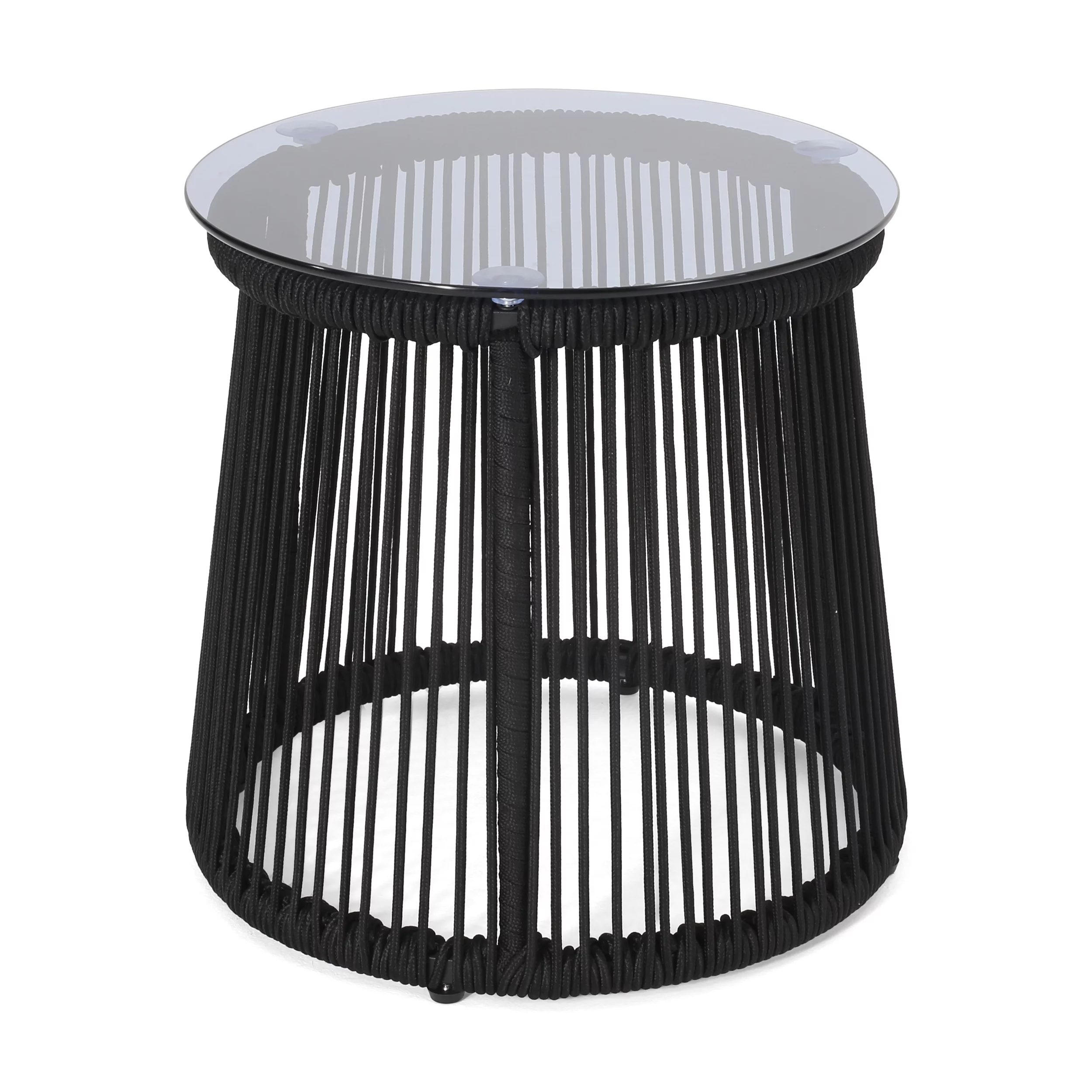 Noble House Moonstone Modern Outdoor Cast Iron Rope Weave Side Table in Black