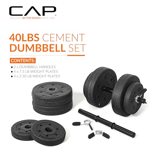 CAP Barbell 40-Pound Adjustable Cement Dumbbell Set – Versatile Vinyl Coated Weights for Home Gym Excellence